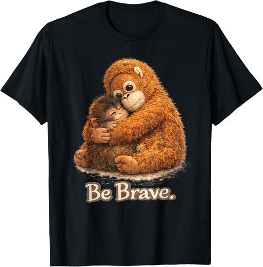 Cute Baby Monkey Punch with his Orangutan Stuffed Toy T-Shirt - T-Shirt | Black