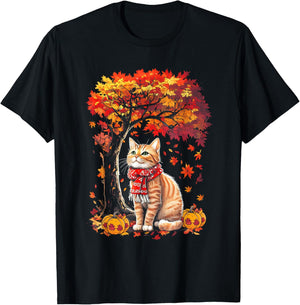It's Fall YAll Cat Leaf Fall Tree Hello Autumn Thanksgiving T-Shirt - T-Shirt | Black