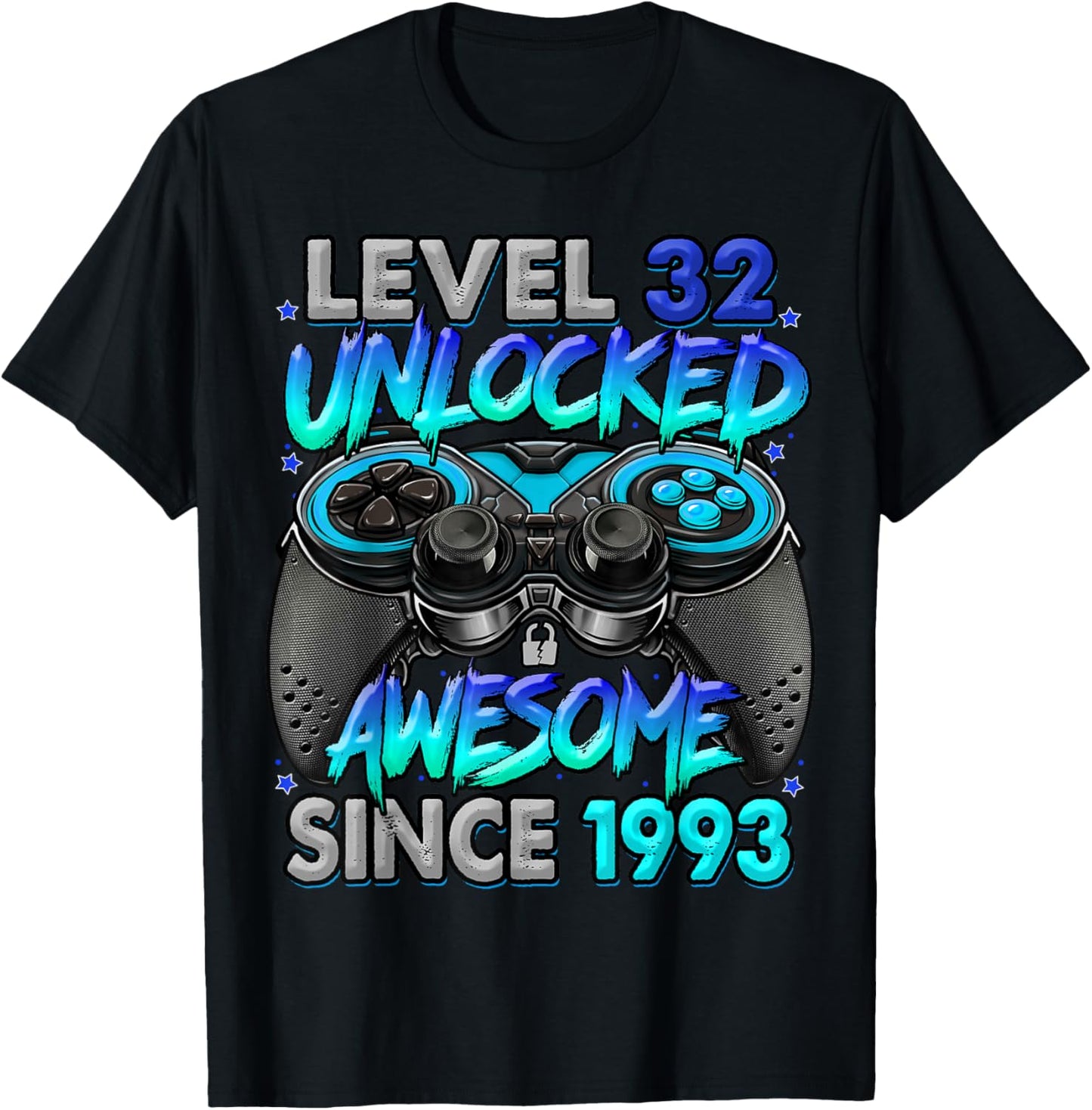 Level 32 Unlocked Awesome Since 1993 32nd Birthday Gaming T-Shirt - T-Shirt | Black