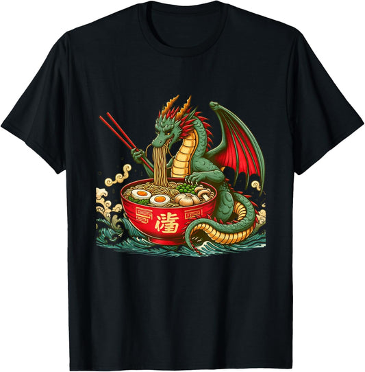 Kawaii Dragon Ramen Noodles Japanese Art Dragon Anime T-Shirt - T-Shirt | Black