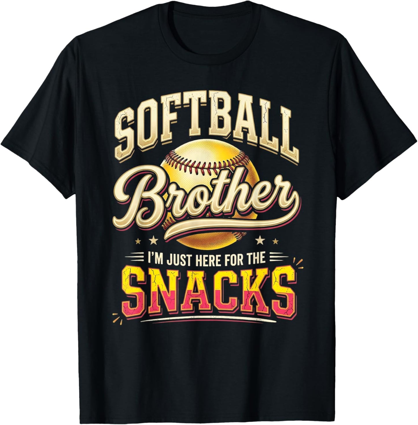 Cute Softball Brother I'm Just Here for The Snacks Retro T-Shirt - T-Shirt | Black