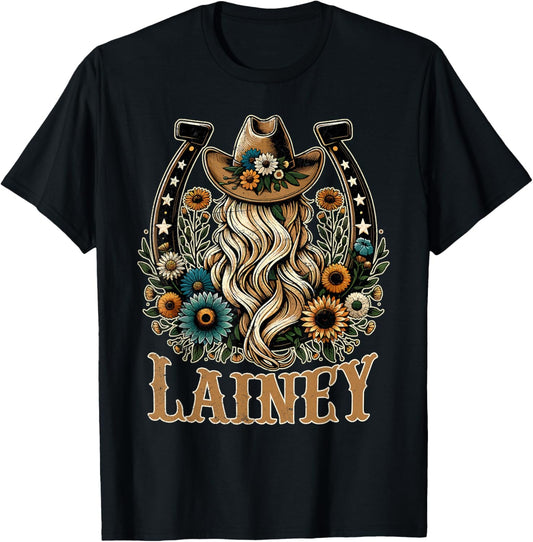 Girl Lainey Name Personalized Name Cowgirl T-Shirt - T-Shirt | Black