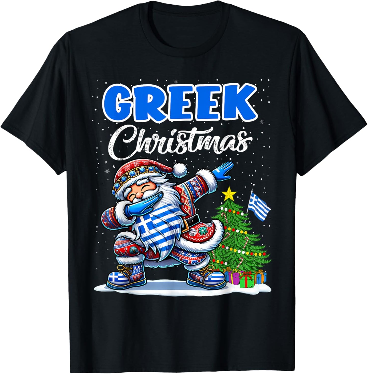 Greece Dabbing Santa Christmas Greece Flag for Kids T-Shirt - T-Shirt | Black