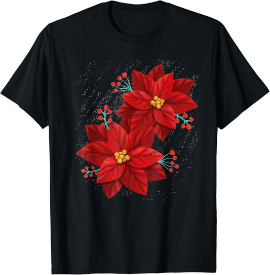 Vintage Retro Red Poinsettia - Merry Christmas Flower - Happ T-Shirt - T-Shirt | Black