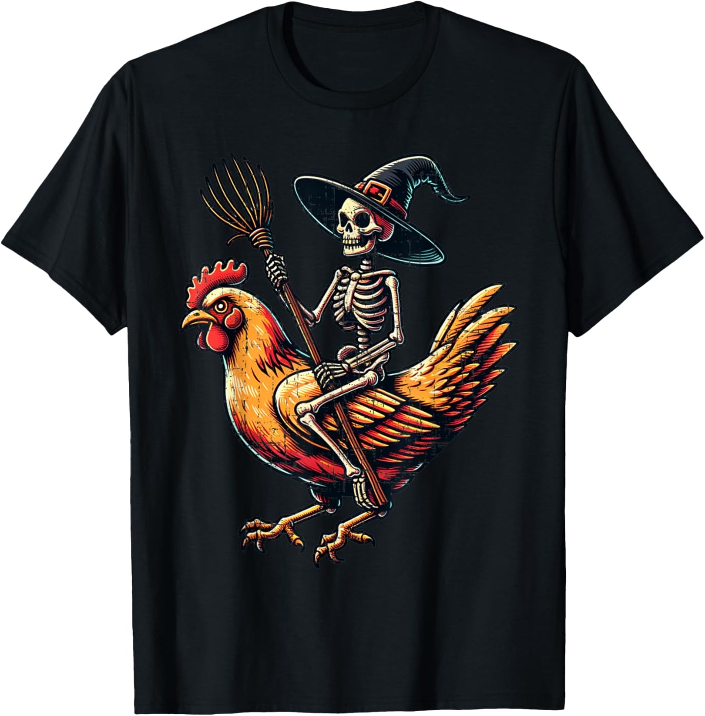 Skeleton Riding A Chicken Funny Halloween Pumpkin Boys T-Shirt - T-Shirt | Black