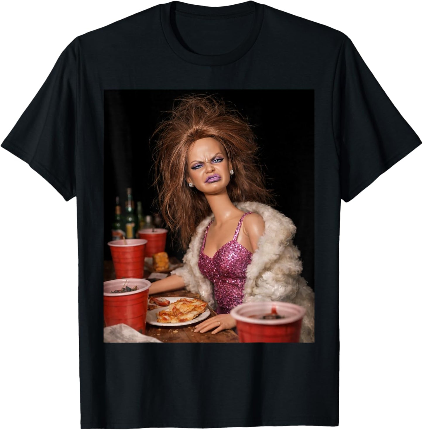 Funny Distressed Party Doll Face Meme T-Shirt - T-Shirt | Black