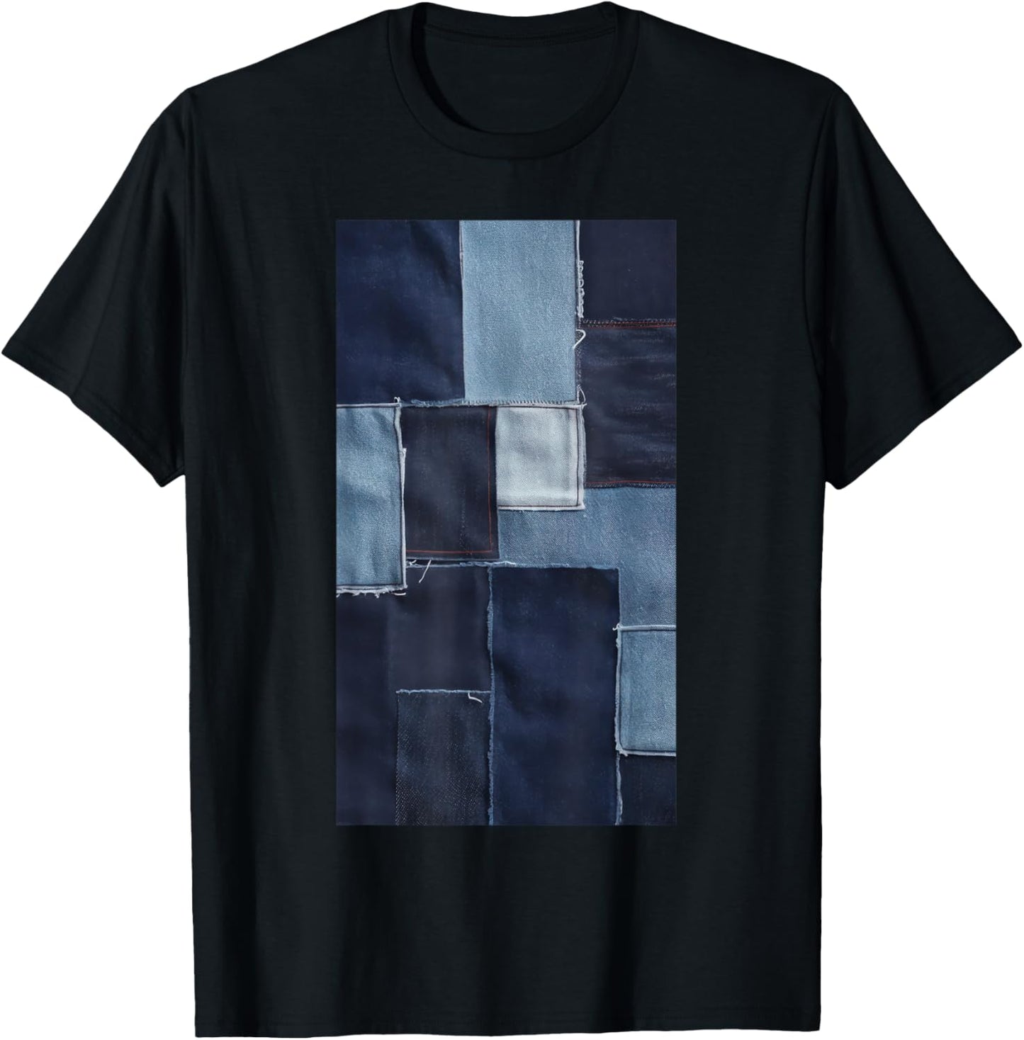 Jeans Denim Fans Patchwork Pattern T-Shirt - T-Shirt | Black