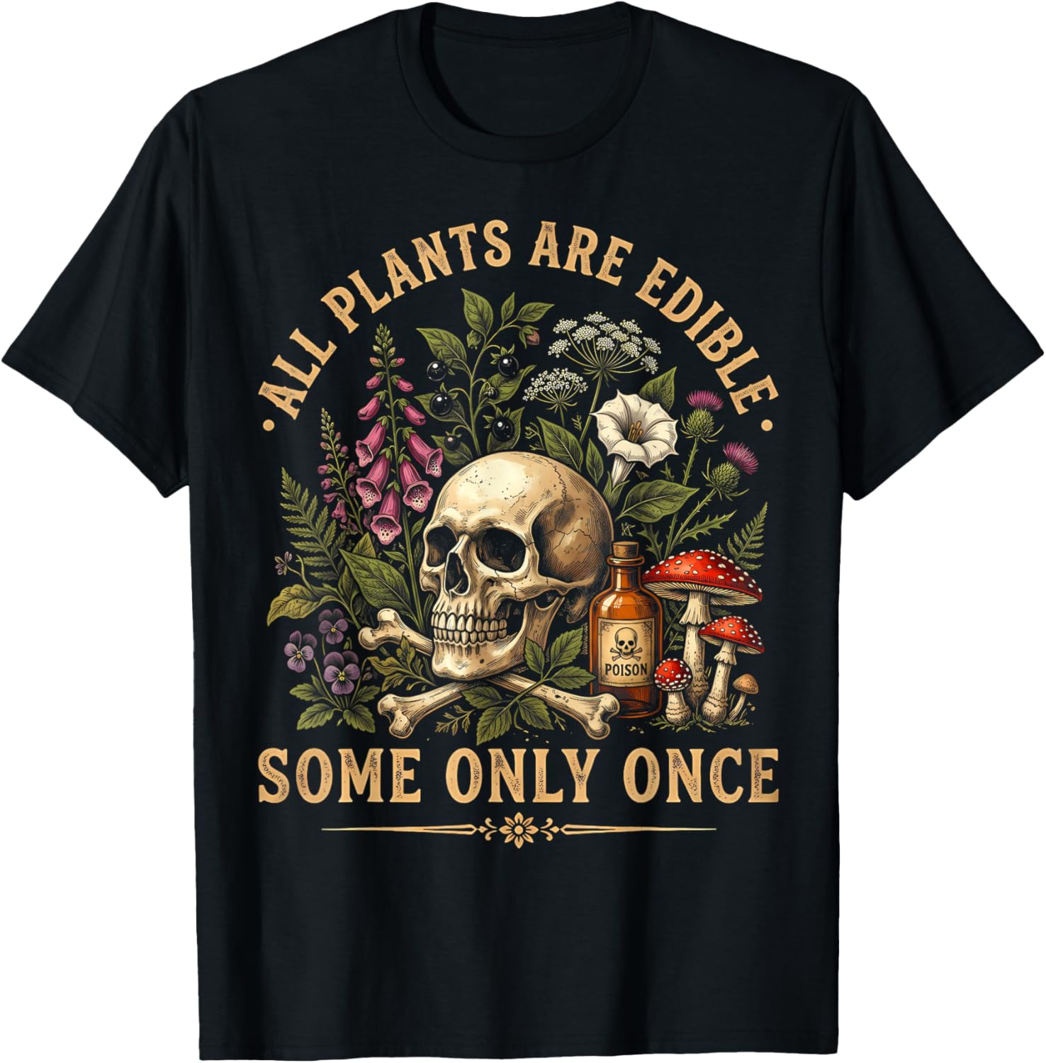 All Plants are Edible Some Only Once Funny Men Women T-Shirt - T-Shirt | Black