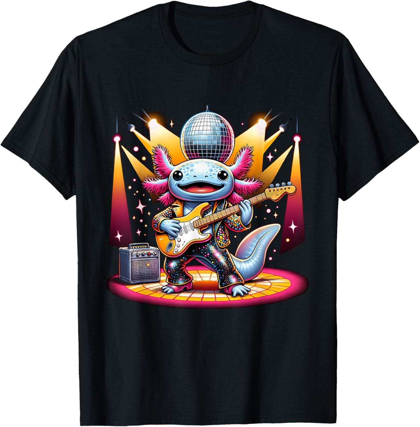 Disco Ball Guitar Axolotl T-Shirt - T-Shirt | Black