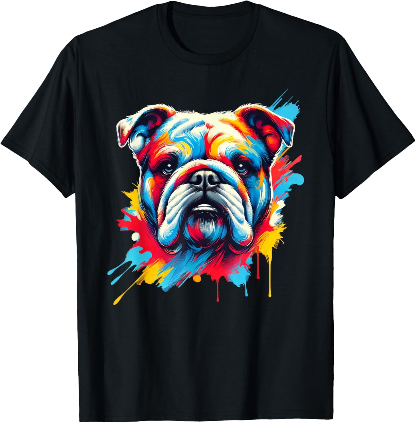 Colorful English Bulldog Dog Painting T-Shirt - T-Shirt | Black