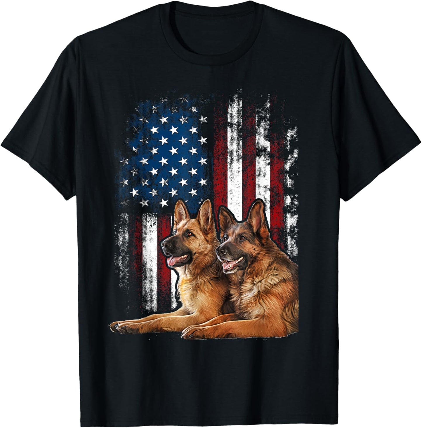Vintage Patriotic German Shepherd American Flag 4th of July T-Shirt - T-Shirt | Black