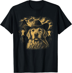 Golden Retriever Cowboy Western Country Style Dog Lover T-Shirt - T-Shirt | Black