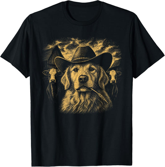 Golden Retriever Cowboy Western Country Style Dog Lover T-Shirt - T-Shirt | Black