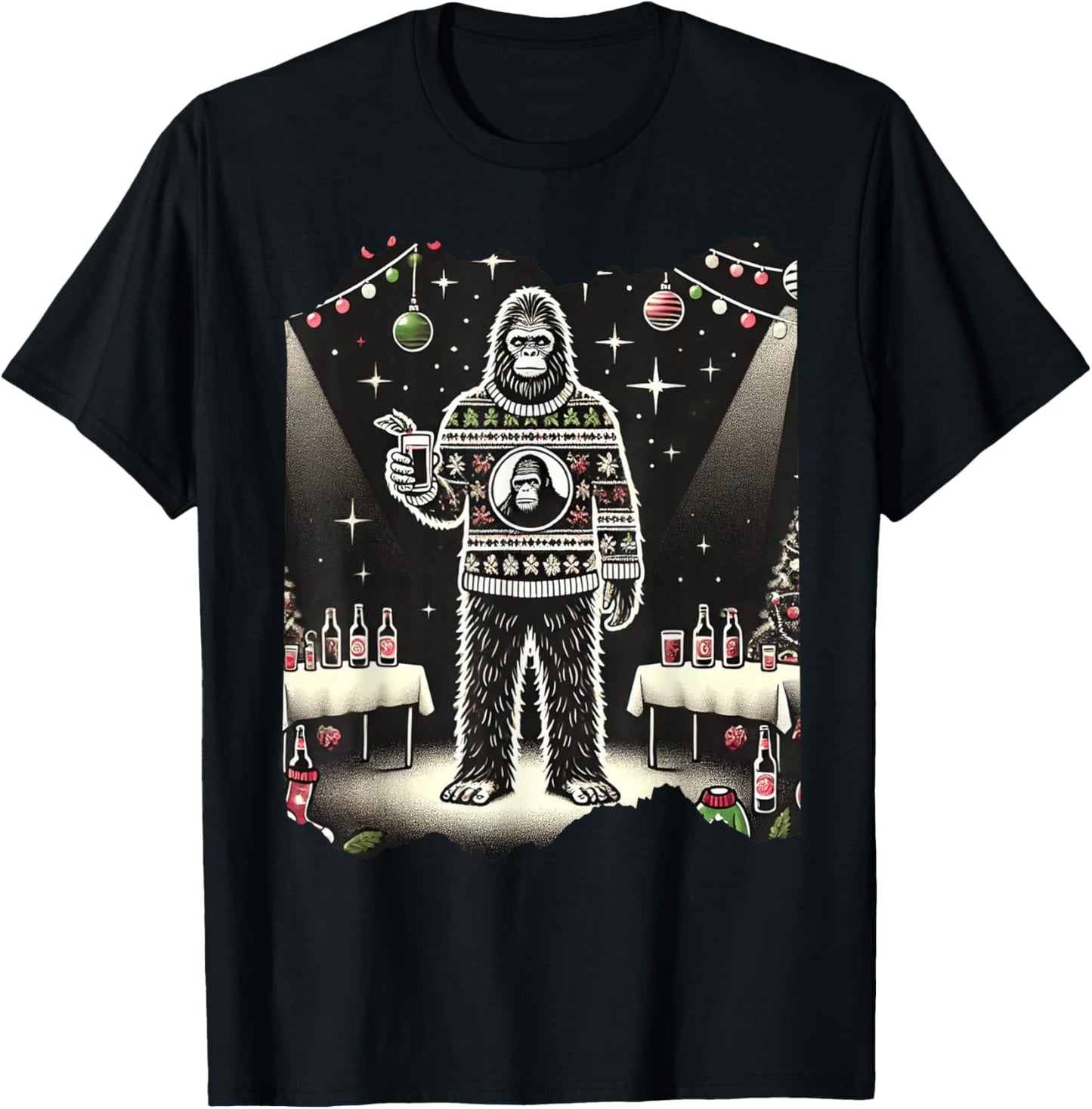Cute Funny Bigfoot Sasquatch Ugly Christmas Xmas Bigfoot T-Shirt - T-Shirt | Black