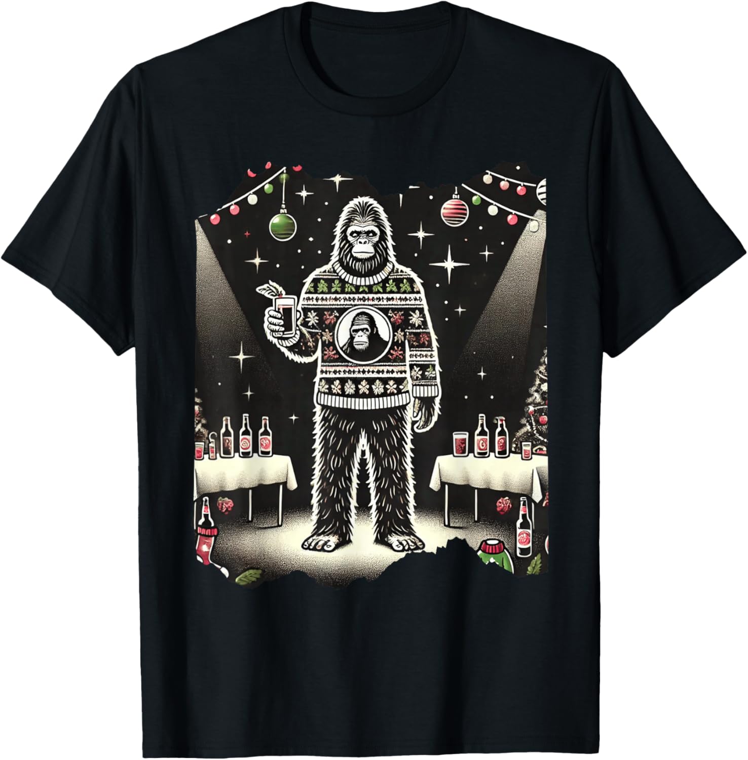 Cute Funny Bigfoot Sasquatch Ugly Christmas Xmas Bigfoot T-Shirt - T-Shirt | Black