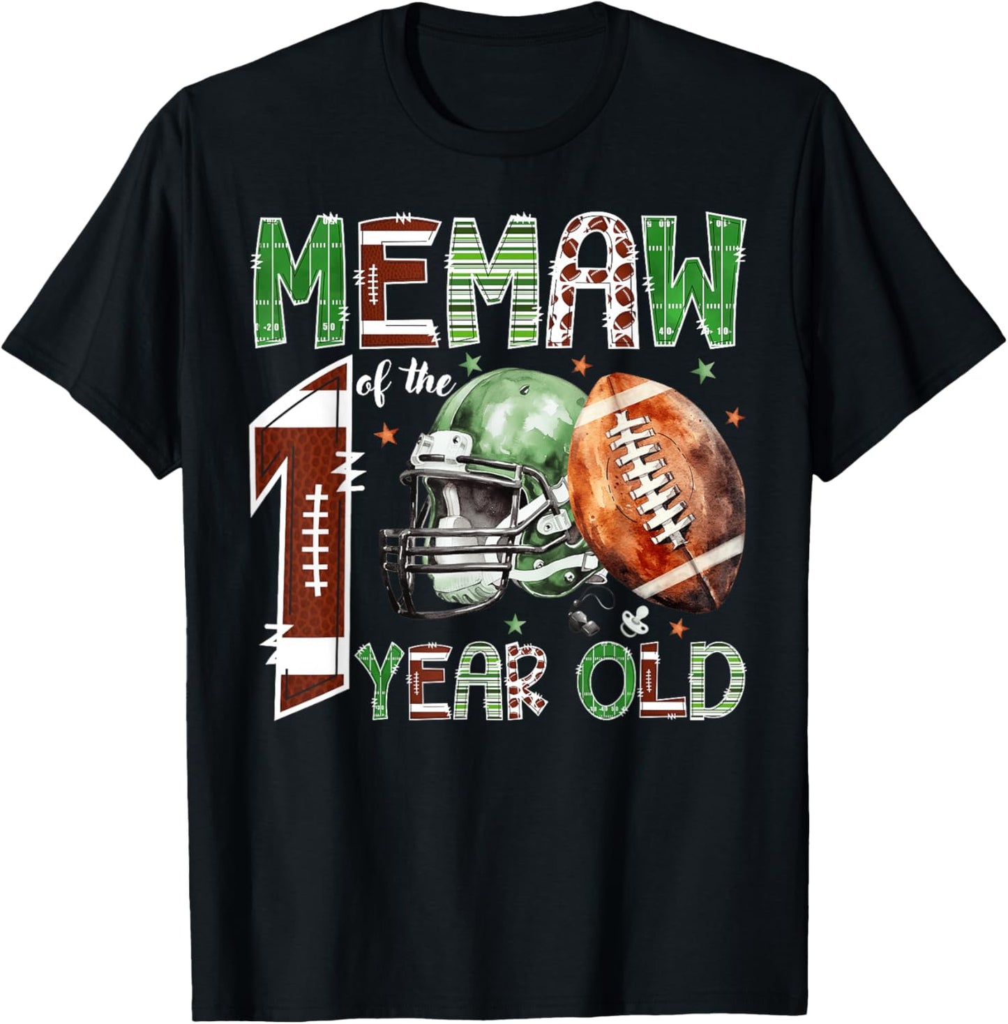 Memaw of The 1 Year Old Football Lover 1st Birthday Boy T-Shirt - T-Shirt | Black