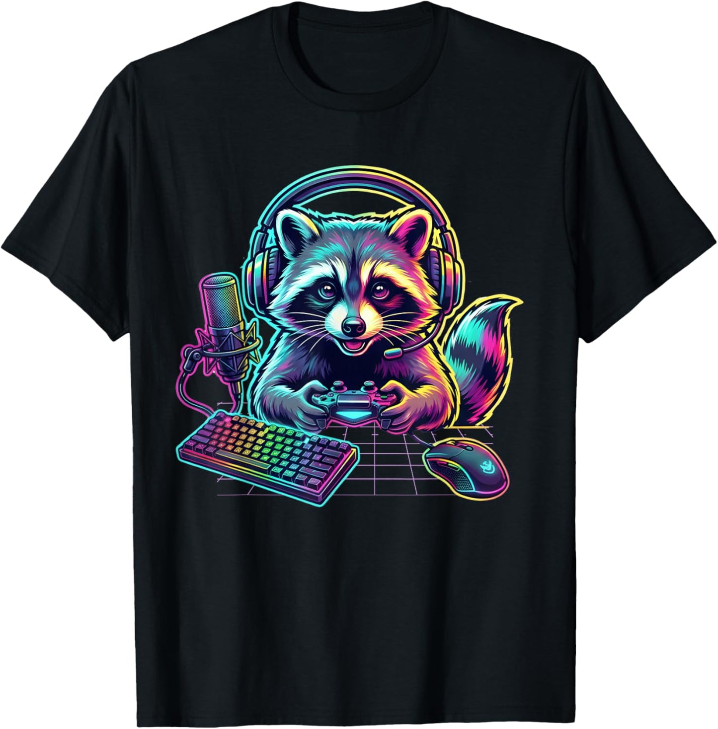 Funny Raccoon Gamer Video Game Lover T-Shirt - T-Shirt | Black