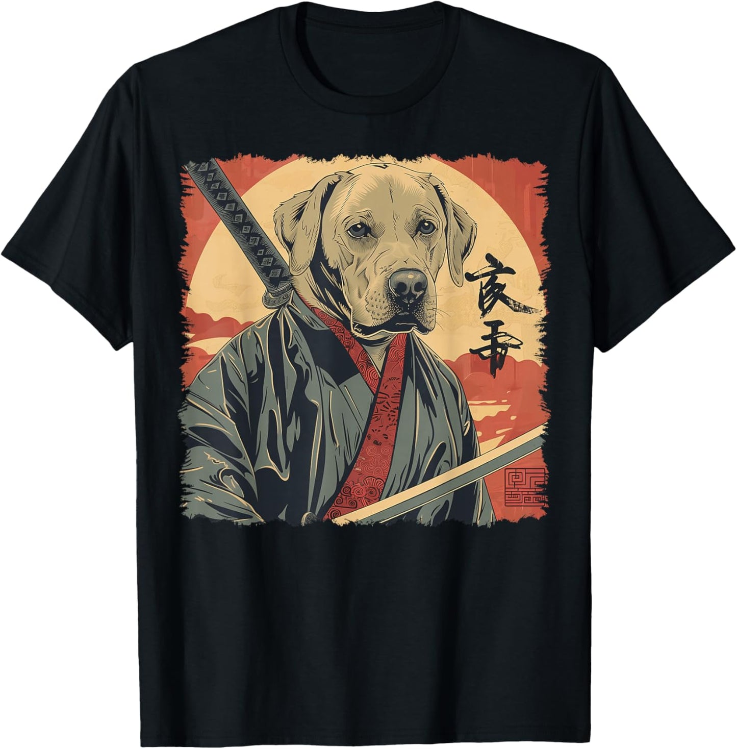 Labrador Retriever Dog Lab Japanese Samurai Ukiyo-e Vintage T-Shirt - T-Shirt | Black