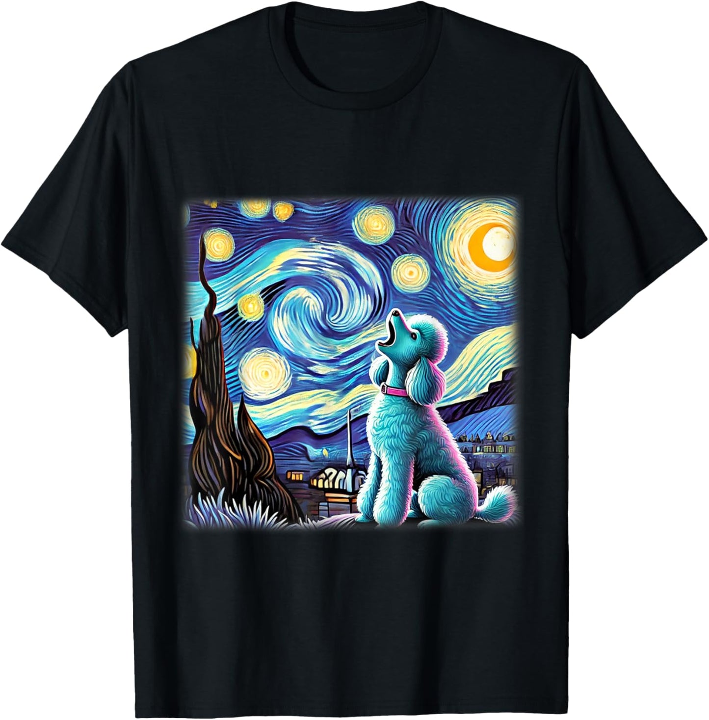 Poodle Starry Night Shirt Van Gogh Painting Poodle Dog Lover Men Women Kids T-Shirt - T-Shirt | Black