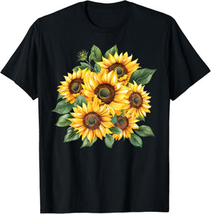 Yellow Sunflowers Cute Summer Flowers Women Beach Vibes T-Shirt - T-Shirt | Black