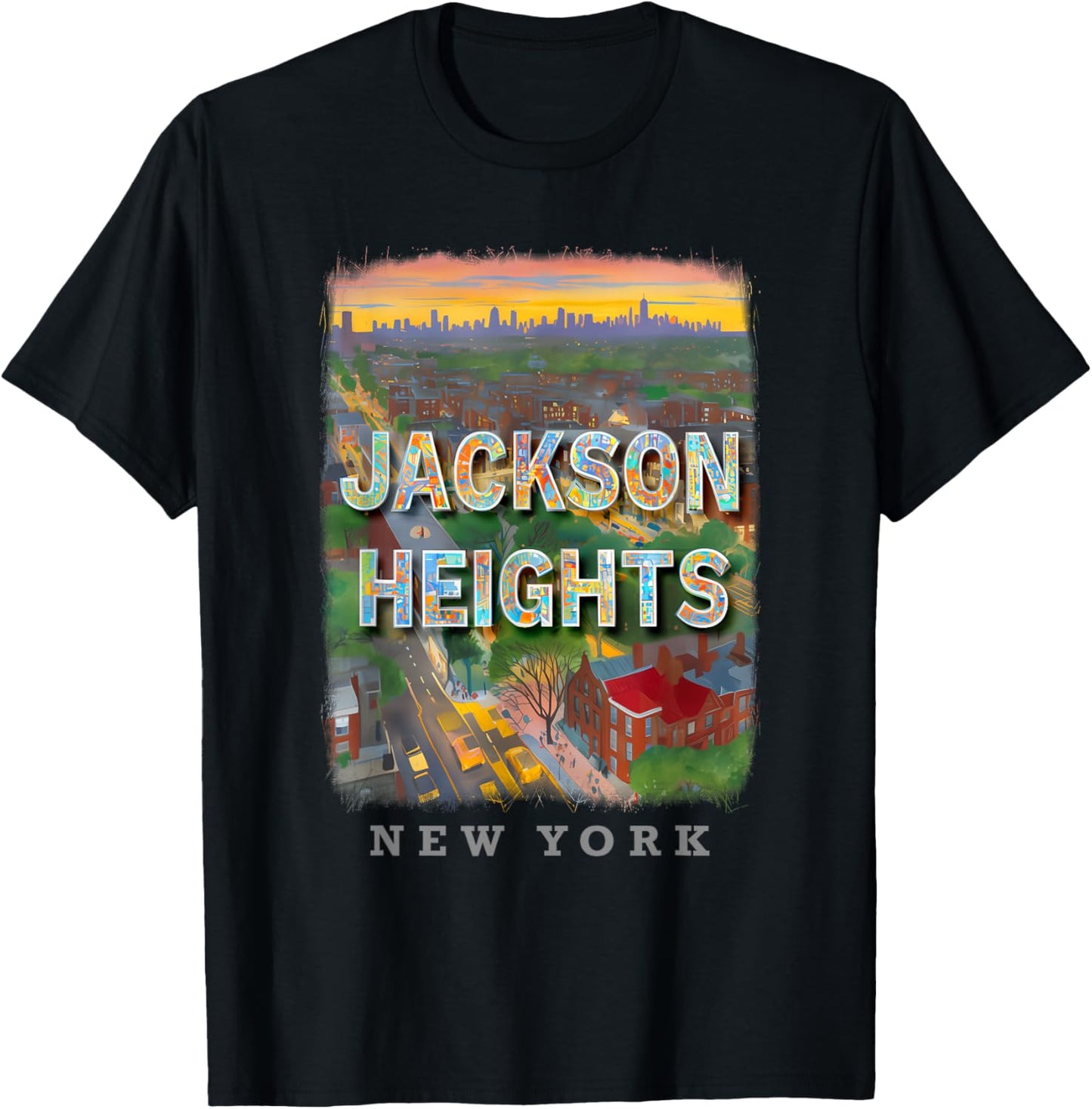 Jackson Heights New York Queens NY Neighborhood Life SD442 T-Shirt - T-Shirt | Black