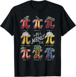 Pi Menu Pi Day 3.14 Funny Fruit Pie Menu Teachers Math Lover T-Shirt - T-Shirt | Black