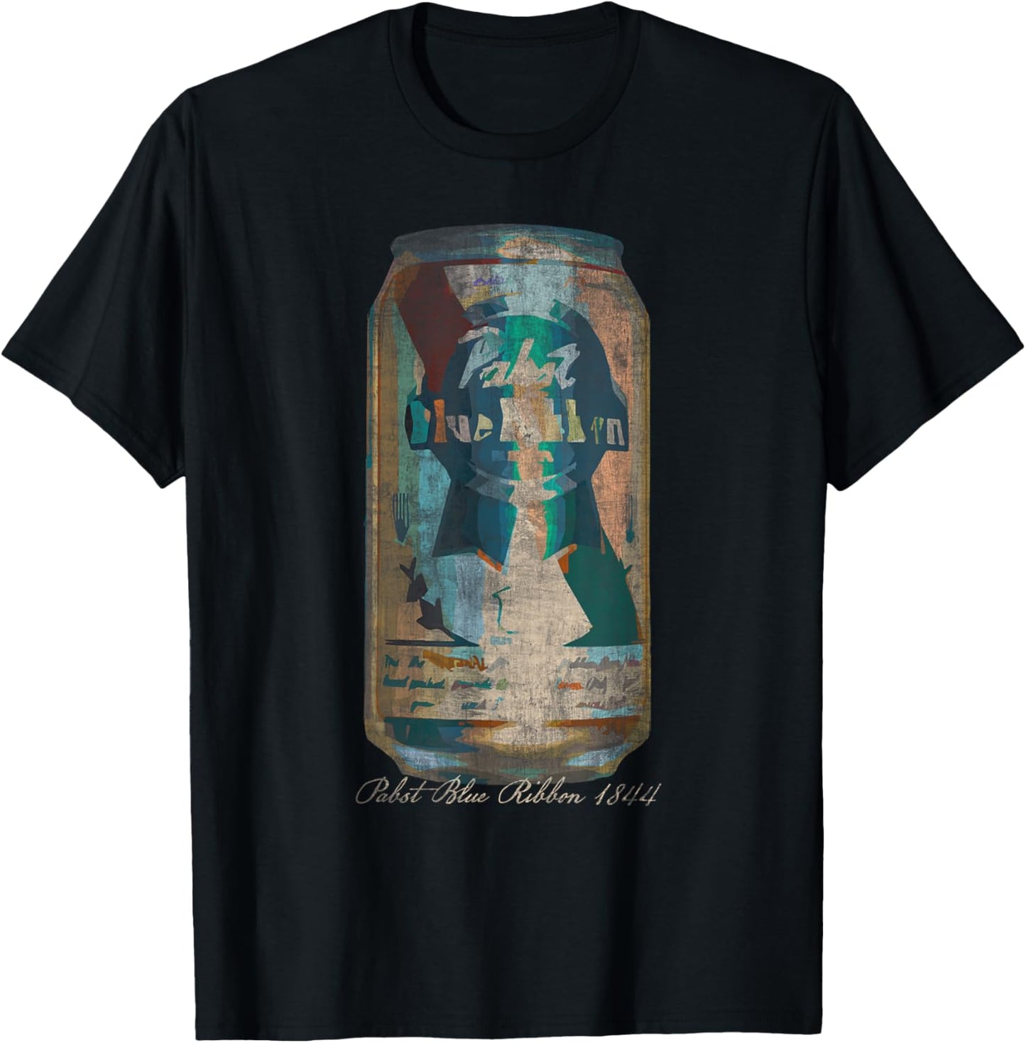 Pabst Blue Ribbon -Adults Painted Artwork PBR Beer Can , Black, Small, Short Sleeve, Classic Fit, Machine-Washable, Soft Fabric T-Shirt - T-Shirt | Black