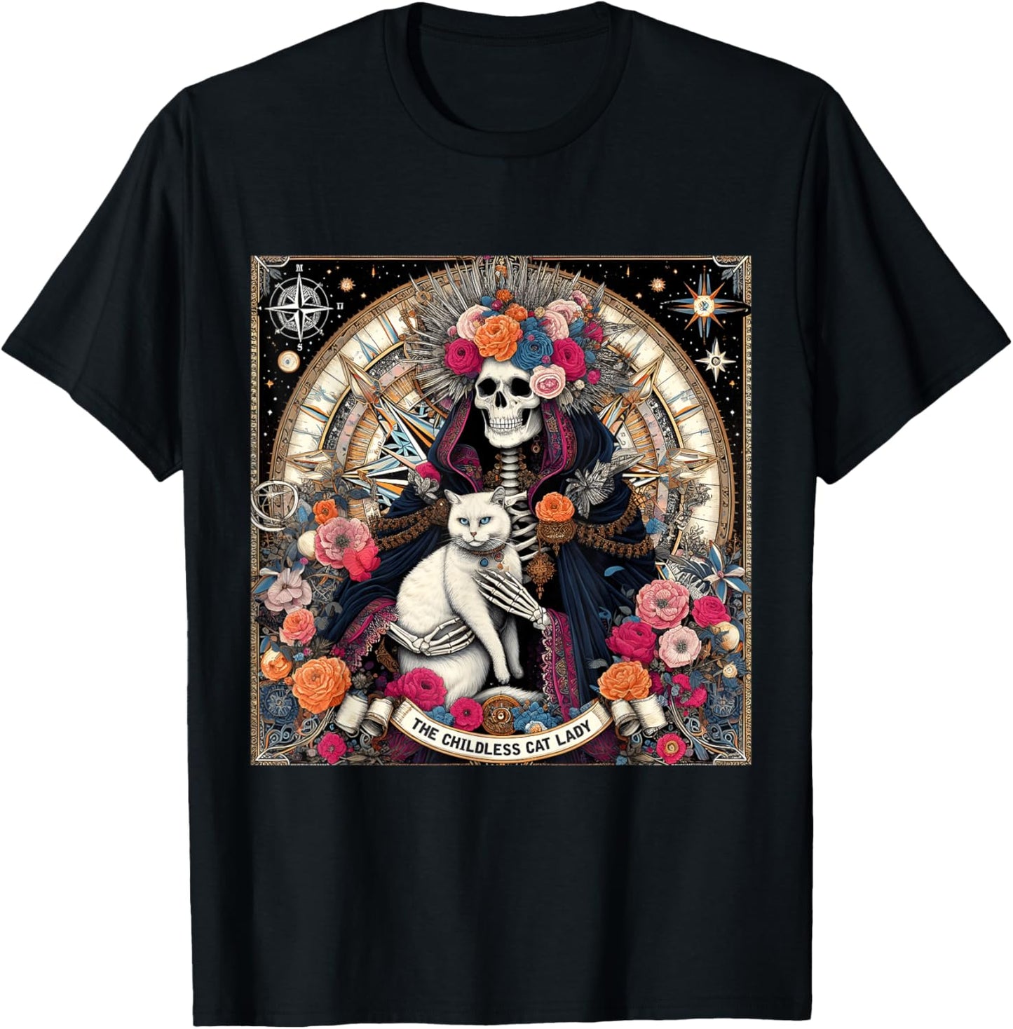 Childless Cat Lady Tarot Card Shirt Skeleton Cat Mom Mama T-Shirt - T-Shirt | Black