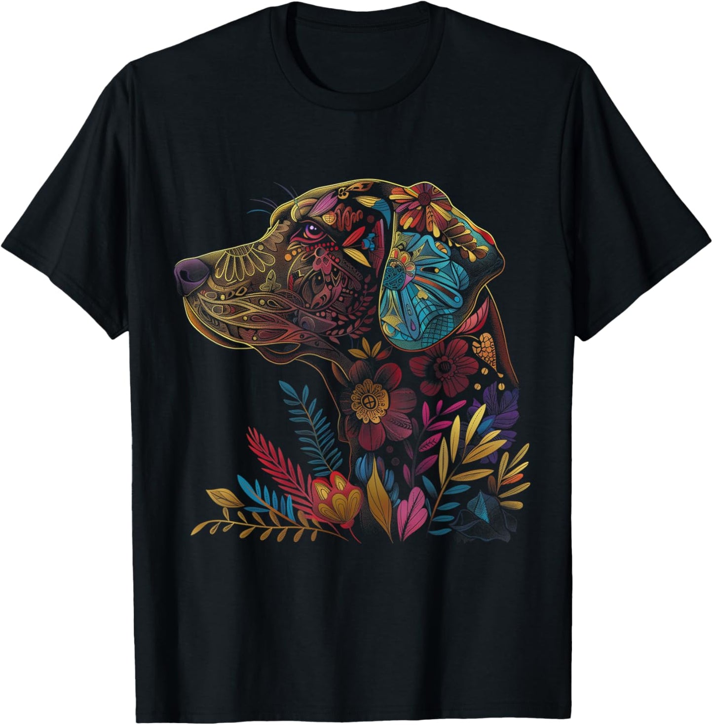 Labrador Dog Vintage Flowers Black Lab Mom T-Shirt - T-Shirt | Black