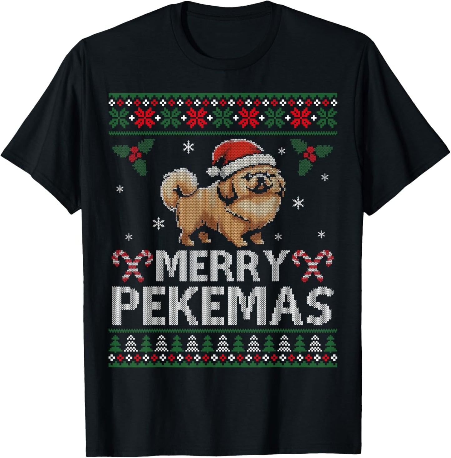 Pekingese Dog Lover Christmas Ugly Xmas Sweater Peke Gift Women Kids T-Shirt - T-Shirt | Black