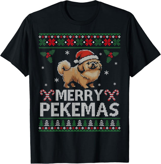 Pekingese Dog Lover Christmas Ugly Xmas Sweater Peke Gift Women Kids T-Shirt - T-Shirt | Black