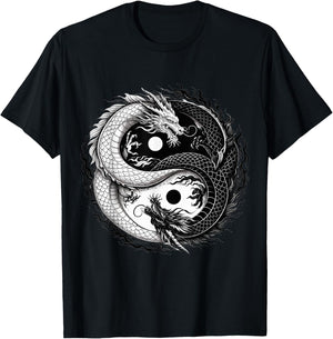 Yin and Yang Chinese Dragon Vintage Dragon Japanese T-Shirt - T-Shirt | Black