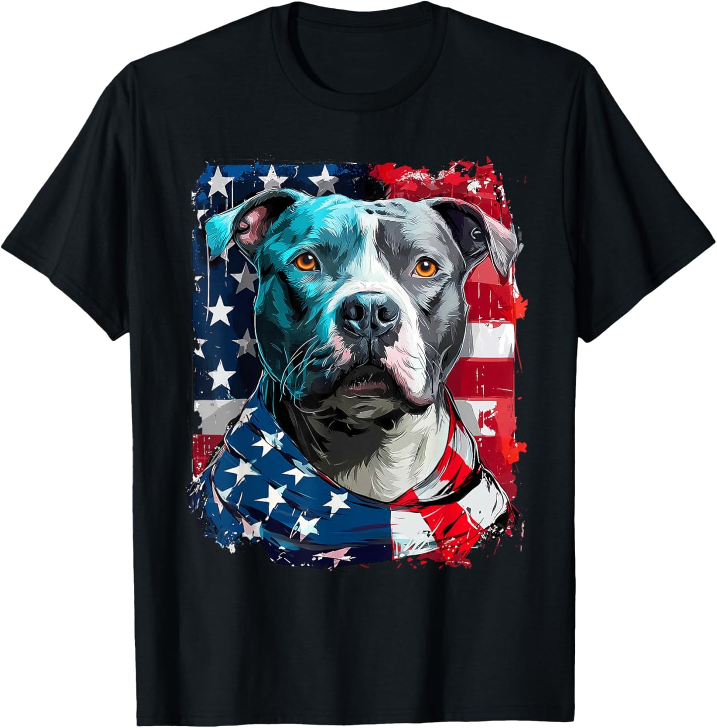 American Pitbull Terrier USA Flag Patriotic Pit Bull Dog T-Shirt - T-Shirt | Black