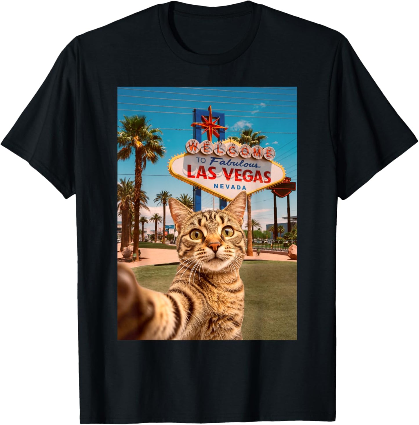 Funny Cat Selfie Las Vegas T-Shirt - T-Shirt | Black