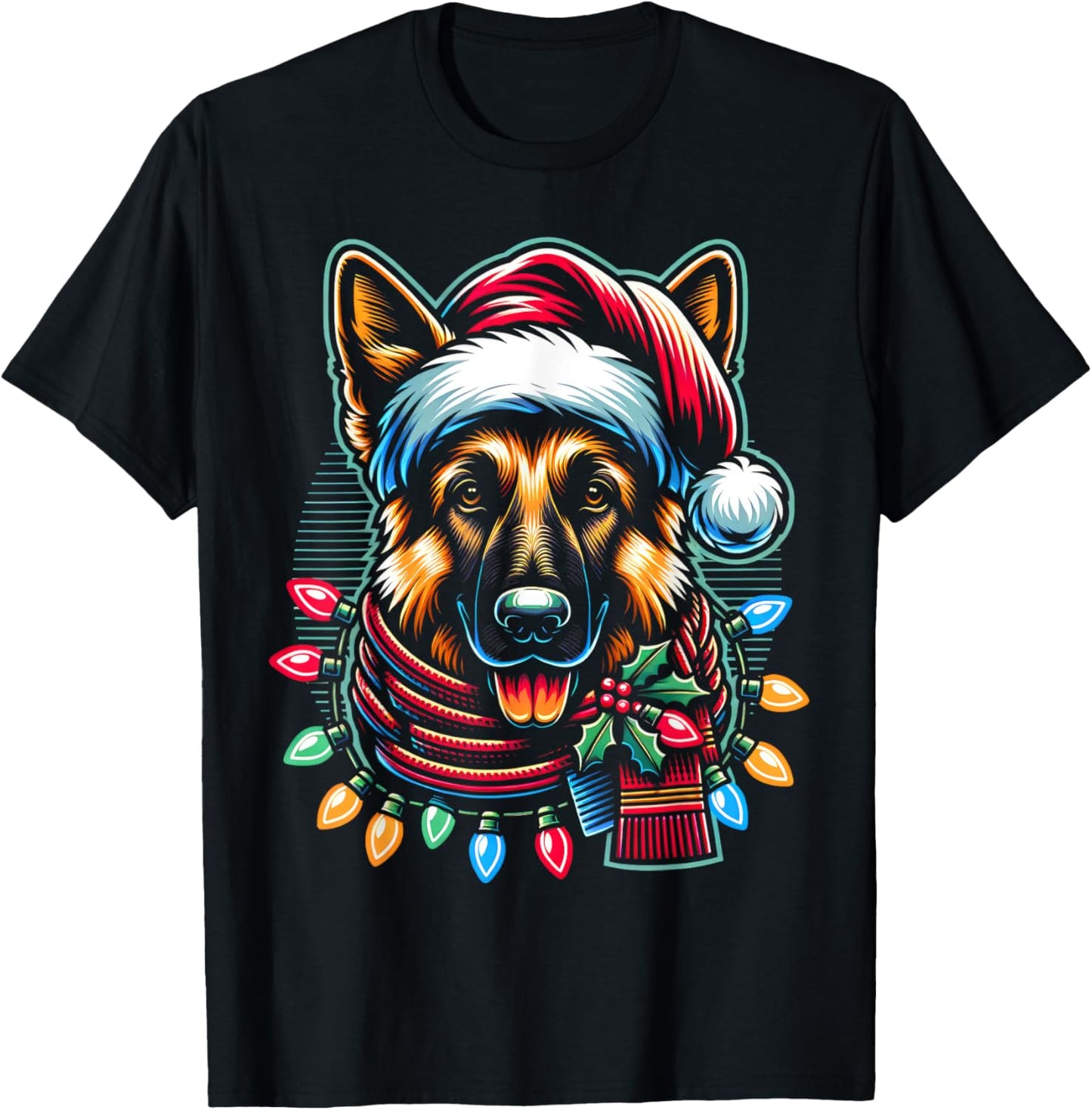 Christmas German Shepherd Xmas Shepherd Mom Dog Lover T-Shirt - T-Shirt | Black