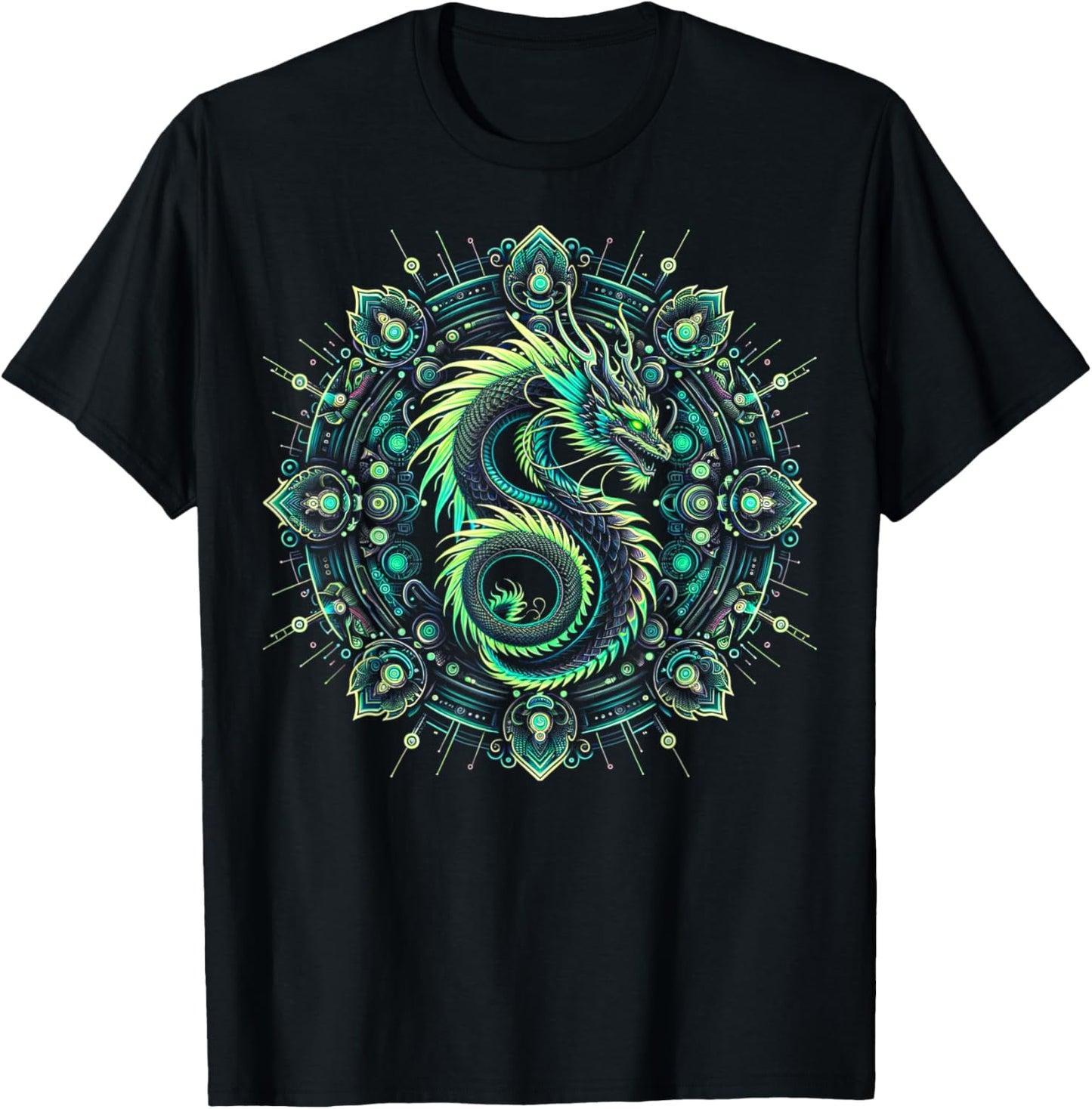 Geometric Dragon Mandala T-Shirt - T-Shirt | Black