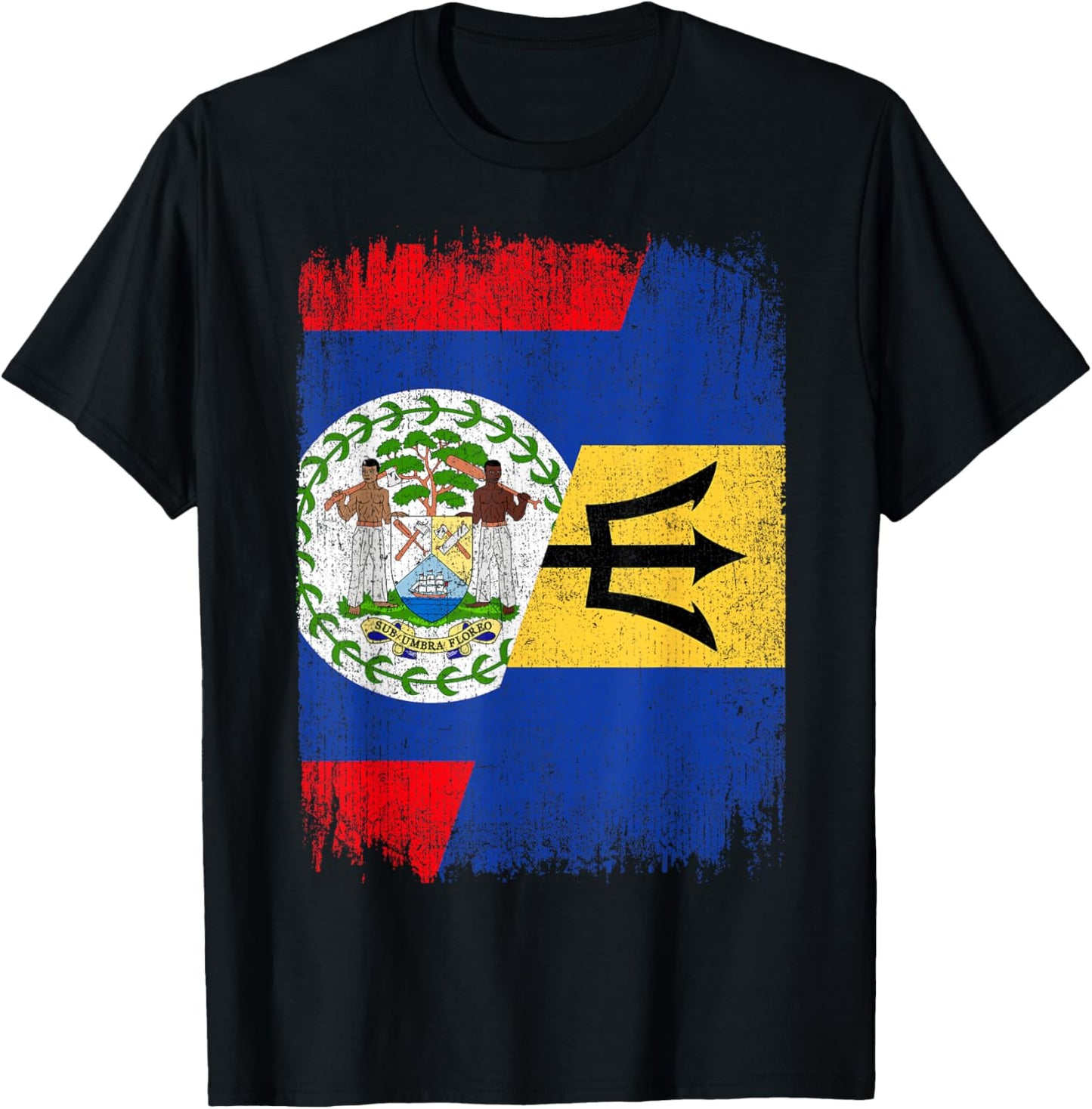 Half Belize Barbados Flag Belizean Barbadian Roots T-Shirt - T-Shirt | Black