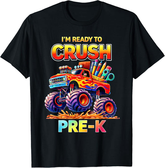 Ready to Crush Pre-K Monster Truck Back to School Boys Kids T-Shirt - T-Shirt | Black