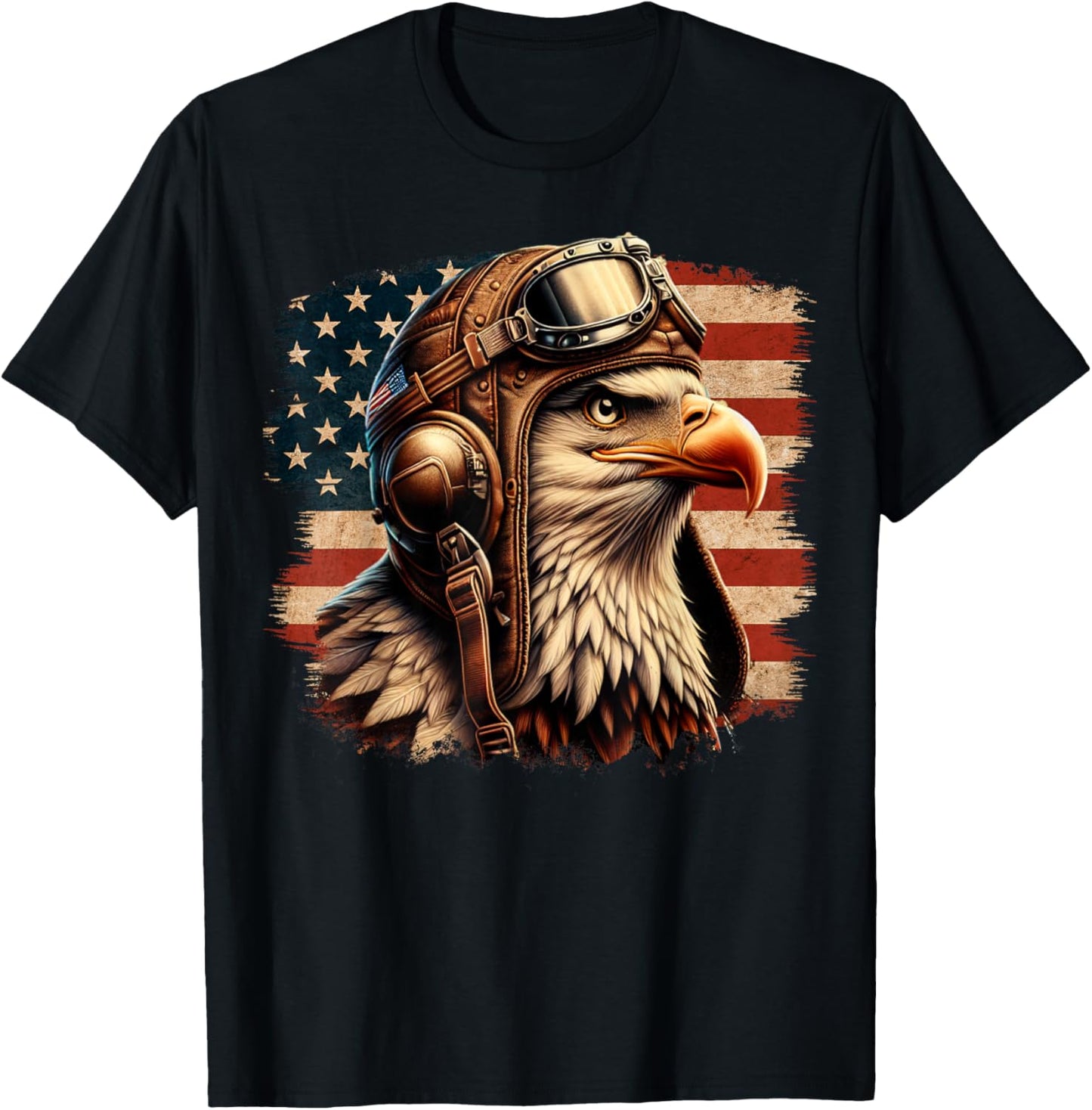 4th of July Patriotic American Shirt Eagle Fighter Pilot Women Kids Men T-Shirt - T-Shirt | Black