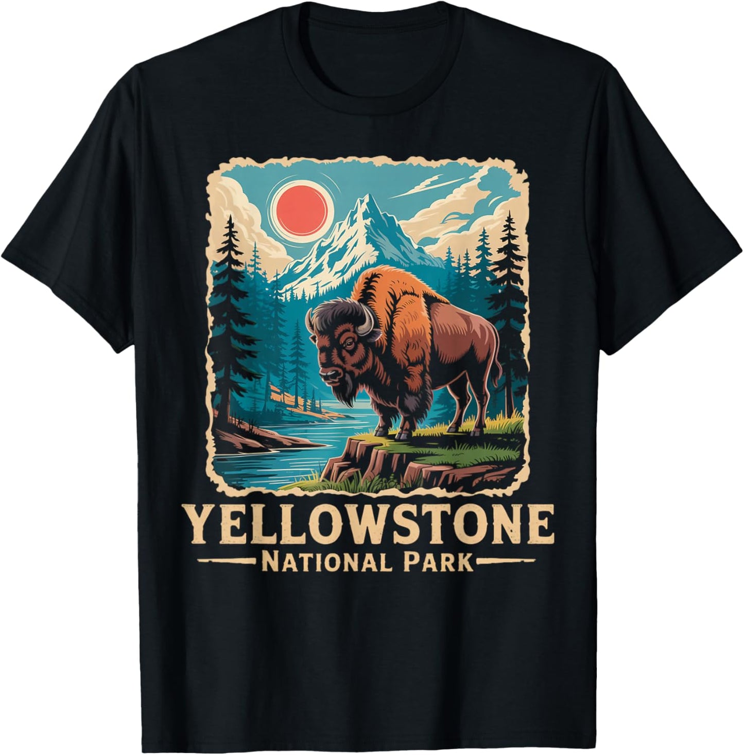 Wyoming Buffalo Bison Vintage Yellowstone National Park T-Shirt - T-Shirt | Black