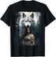 Warrior Woman with a White Wolf Fantasy T-Shirt - T-Shirt | Black