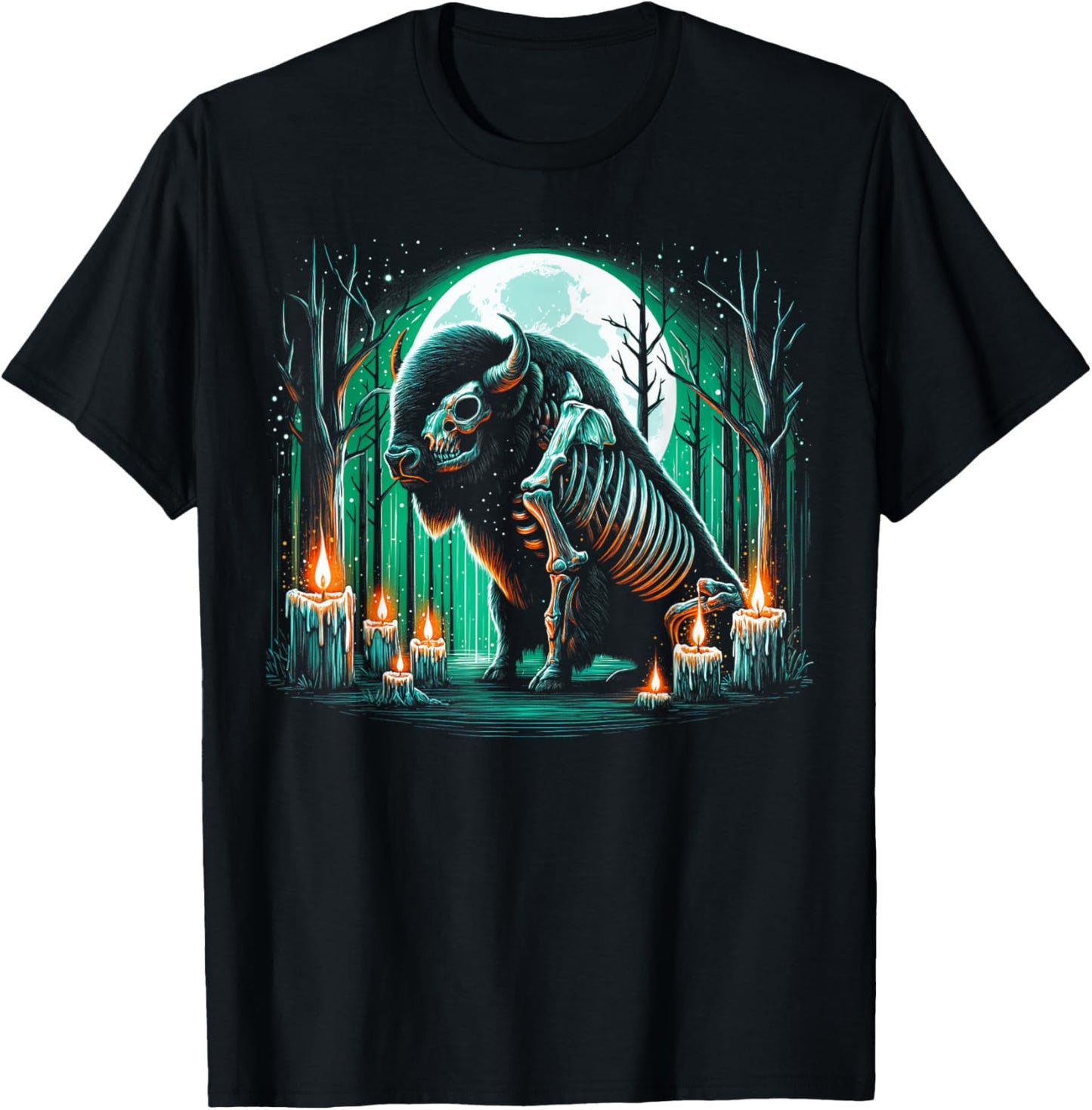 Cool Bison Skeleton Halloween Christmas Birthday T-Shirt - T-Shirt | Black