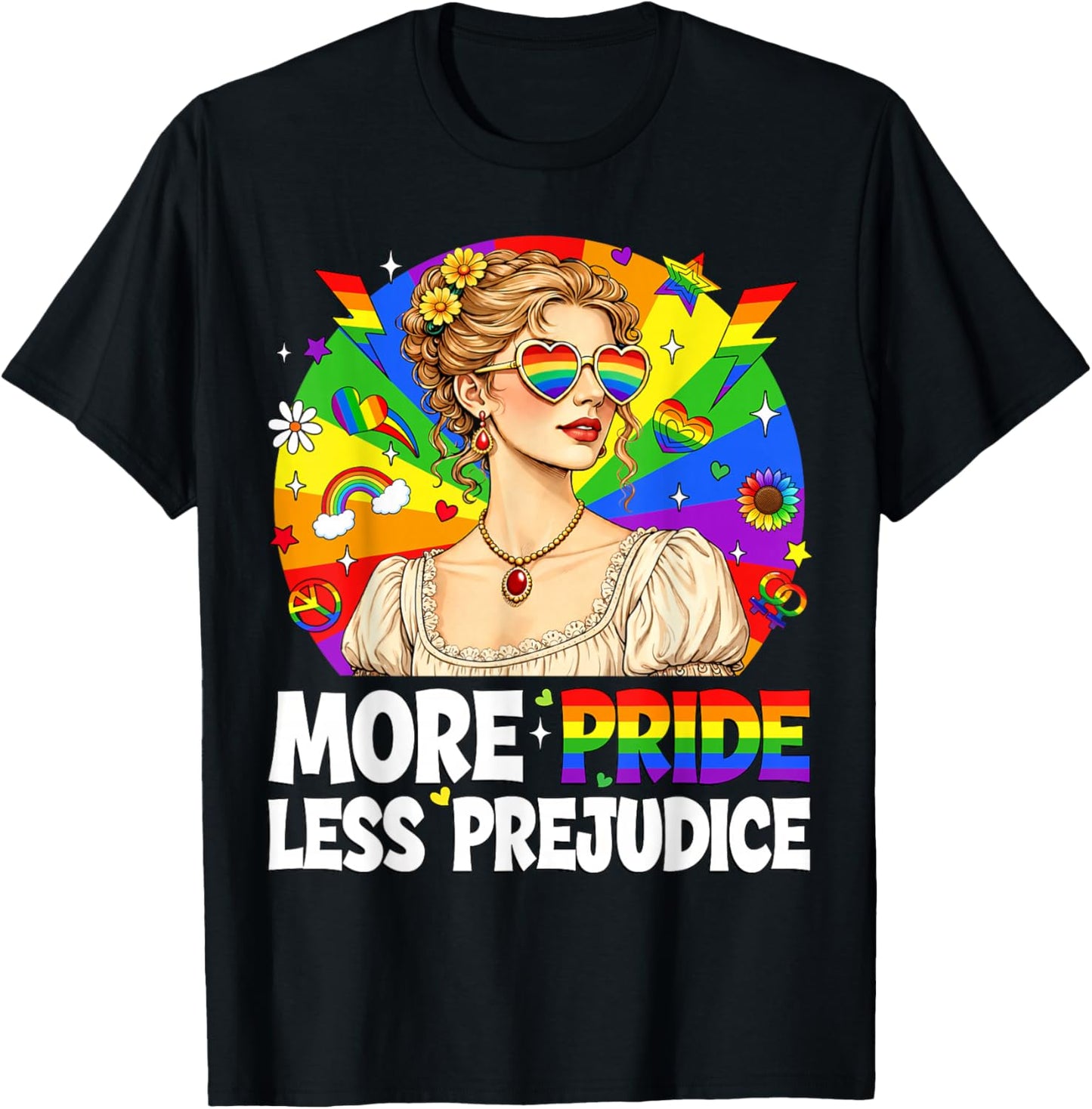 More Pride Less Prejudice Pride Month LGBTQ Gay Lesbian T-Shirt - T-Shirt | Black