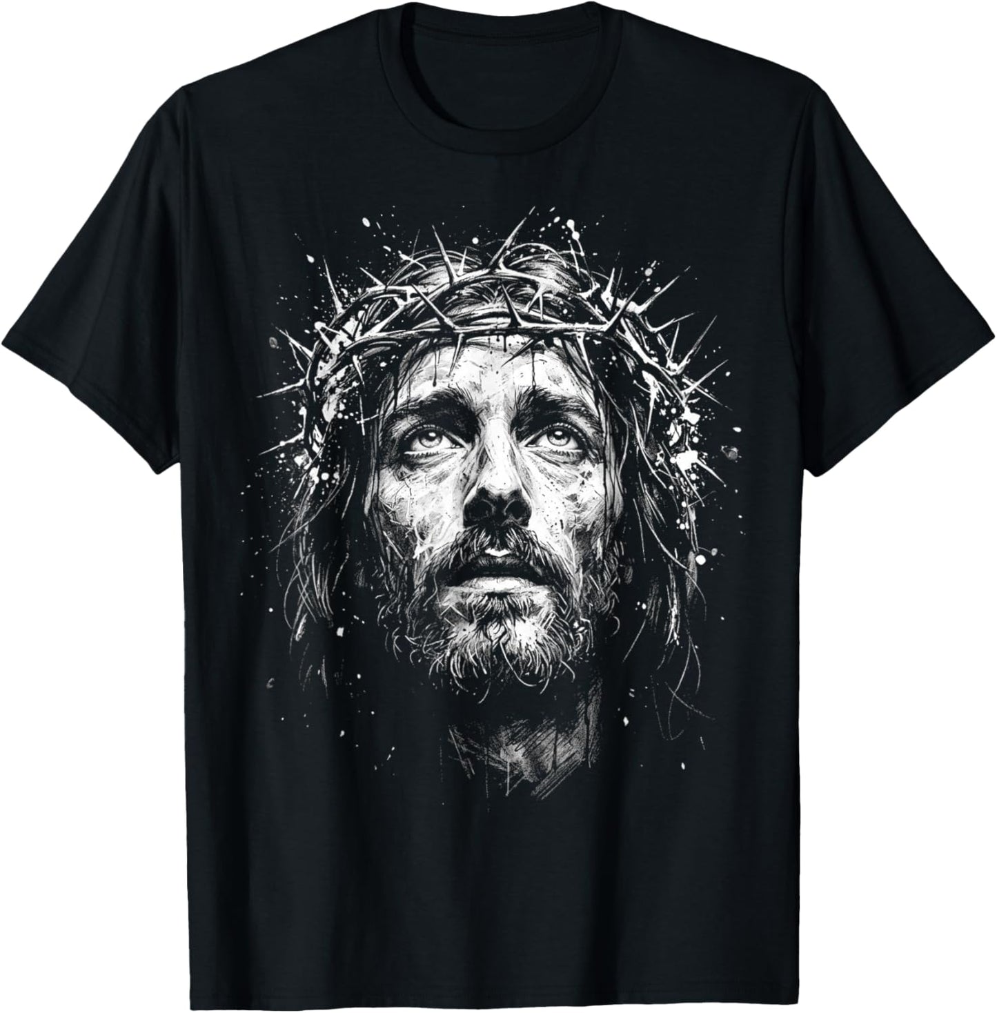 Jesus Christ Crown of Thorns Christian Jesus Face T-Shirt - T-Shirt | Black