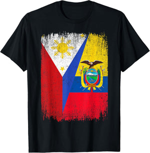 Half Philippines Ecuador Flag Filipino Ecuadorian Roots T-Shirt - T-Shirt | Black