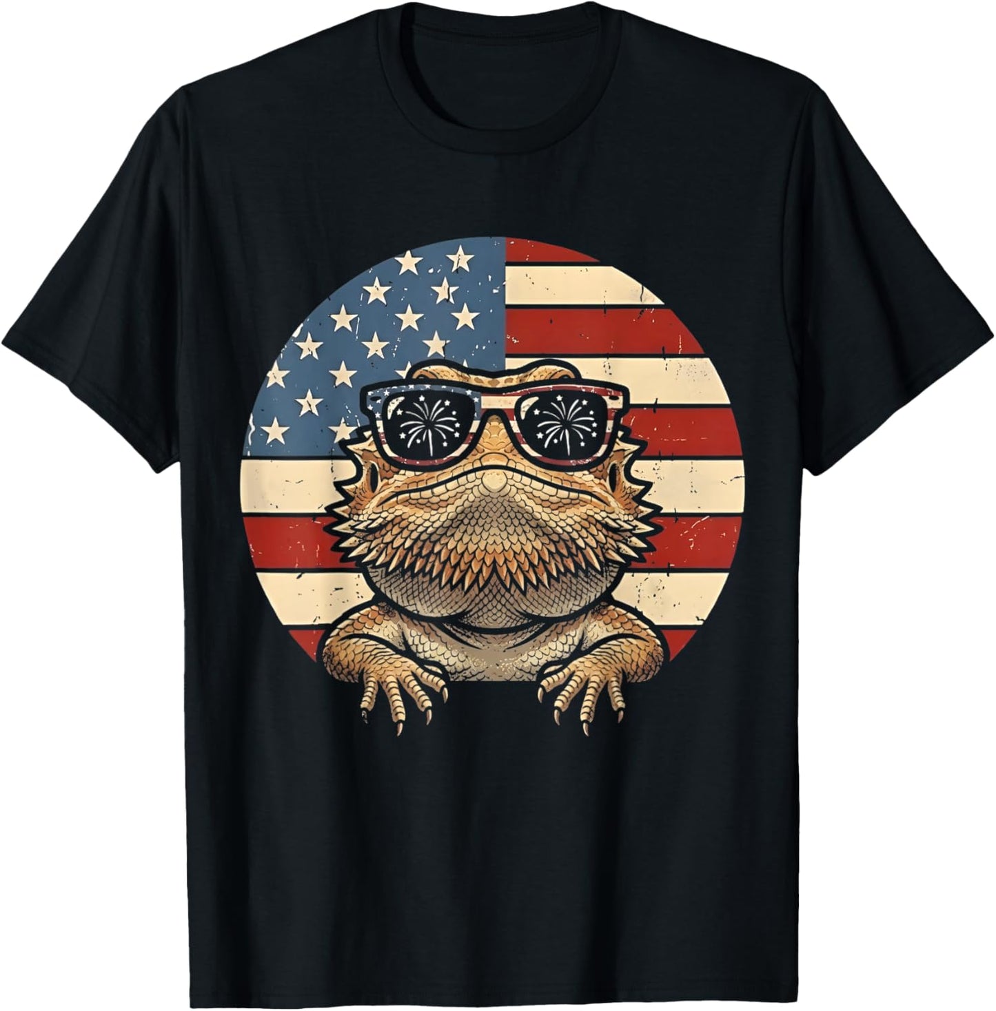 Retro Bearded Dragon 4th of July America Lizard USA Flag T-Shirt - T-Shirt | Black
