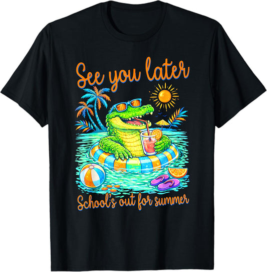 See You Later School’s Out for Summer Alligator Teacher Kids T-Shirt - T-Shirt | Black