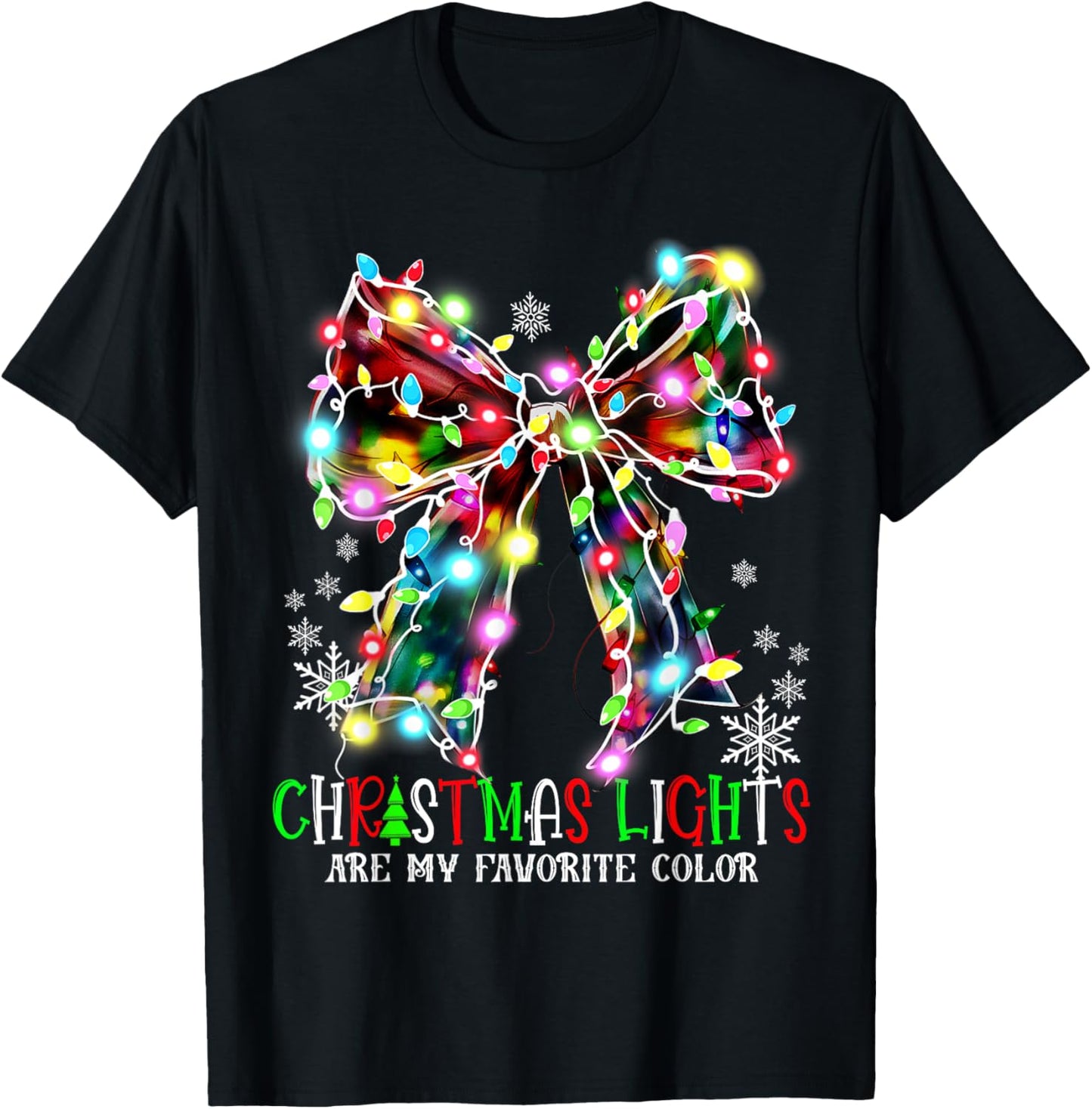 Christmas Lights Are My Favorite Color Coquette Bow Pajamas T-Shirt - T-Shirt | Black