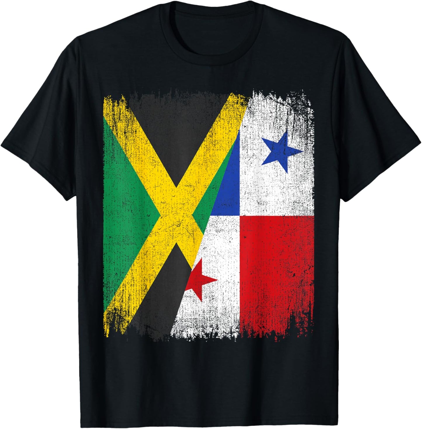 Half Jamaica Panama Flag Jamaican Panamanian Pride Roots T-Shirt - T-Shirt | Black