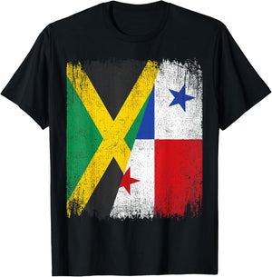 Half Jamaica Panama Flag Jamaican Panamanian Pride Roots T-Shirt - T-Shirt | Black